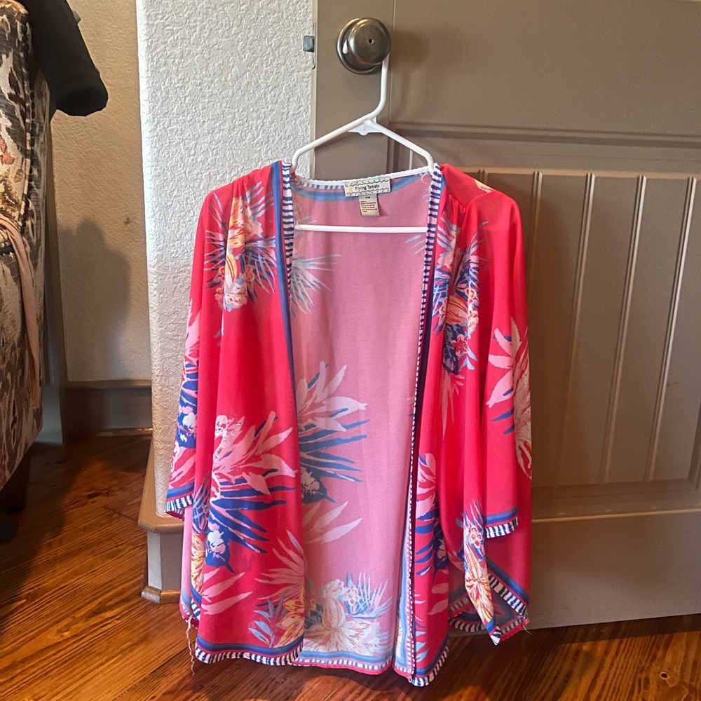 Flying Tomato Coral Floral Open-Front Kimono